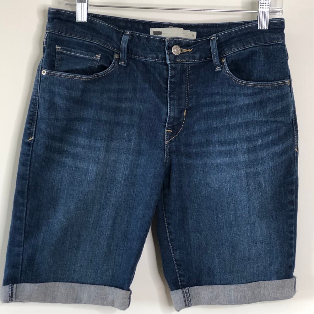 Levi's Jean Shorts 8 Blue Jeans Cuffed 9" Inseam Dark Blue